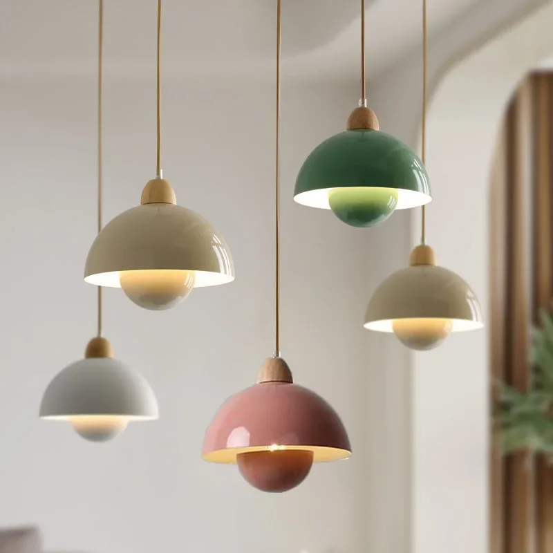 

Nordic E27 Led Classics Wood Pendant Lamps Restaurant Kitchen Hanging Light Creative Creamy Breeze Indoor Lamps for Home Decor