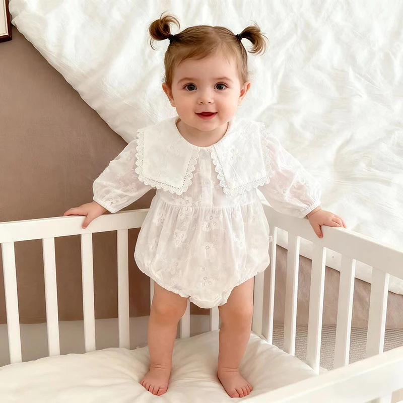 0-24M Neue Infant Baby Mädchen Overall Babyspielanzug Mädchen Stickerei Kleidung Frühling Baumwolle Langarm Kleinkind Baby mädchen Strampler