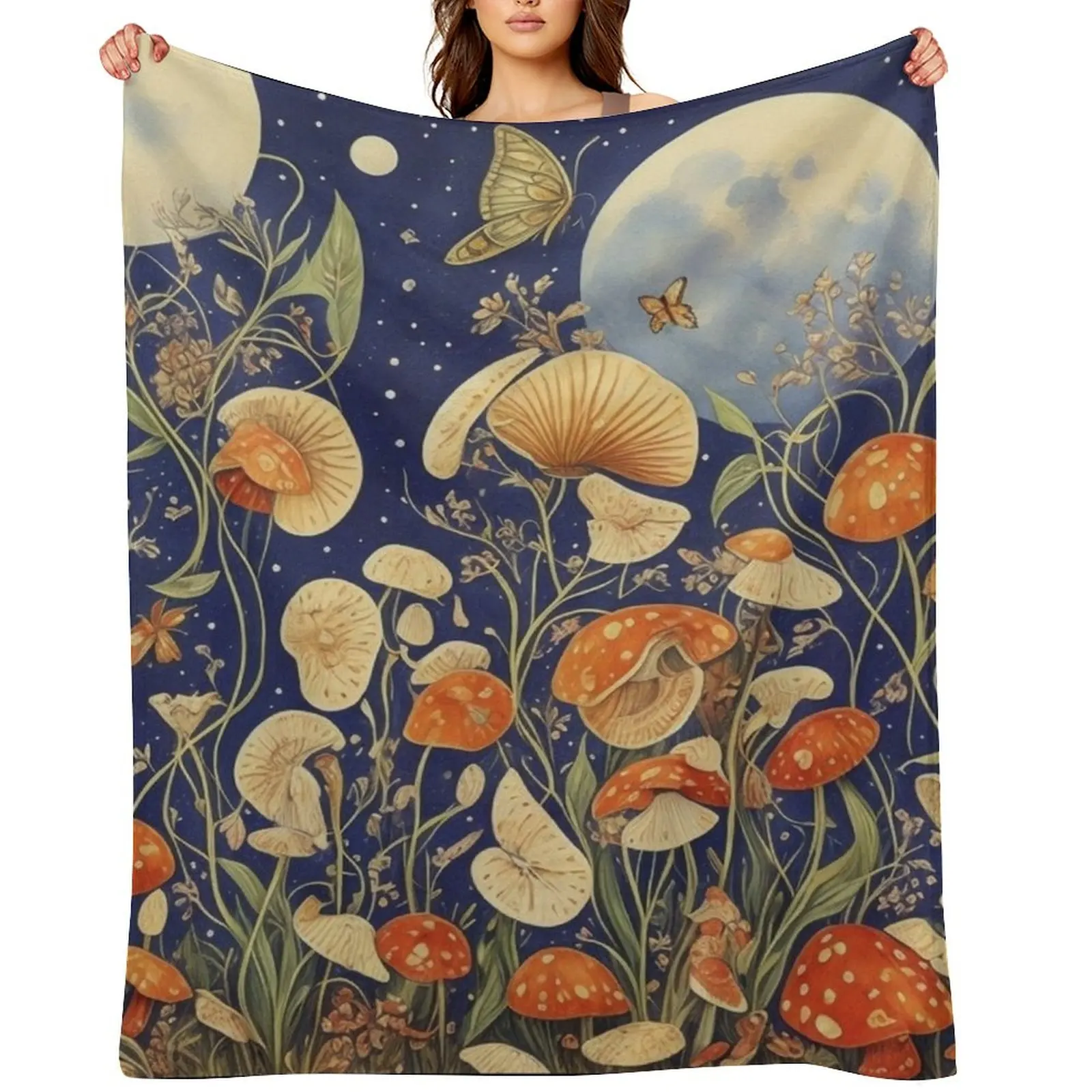

Dark Vegan Occult Cottagecore Moon Flower Floral Throw Blanket Beautifuls Decorative Beds Plush Blankets For Baby Blankets
