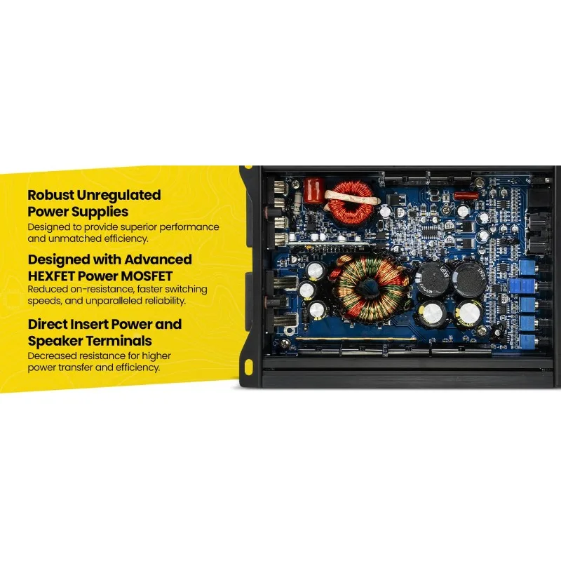 1200 Watt RMS 5-Channel Car Audio Amplifier, Class D, Hexfet Mosfet, Crossover High-Pass/Low-Pass Filter, Subsonic Filter