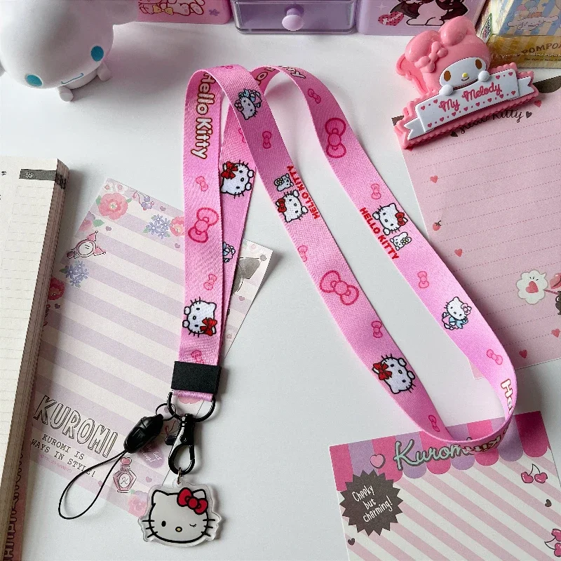 Sanrio-Llavero de anime bt21, cordón para teléfono móvil, dibujos animados de hello kitty, bonito colgante para el cuello, cuerda larga para tarjetas de identificación, colgante