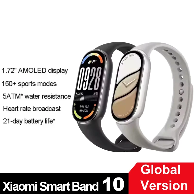 

Оригинальный Xiaomi Band 10 Smart Band 10 CN версия, цвет 1,62 дюйма, AMOLED-мониторинг здоровья, 21 день, срок службы батареи, браслет Miband