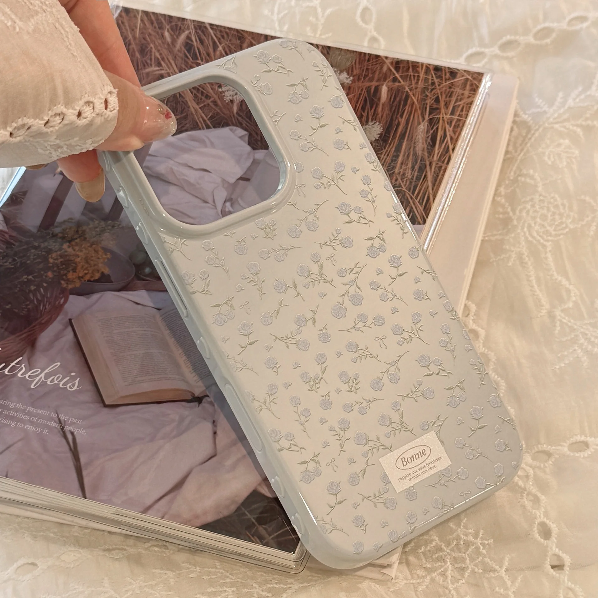 الكورية شاشة كاملة ريترو روز الزهور نمط لينة قضية الهاتف آيفون 16 15 14 13 12 17 برو ماكس للصدمات الغطاء الواقي #5