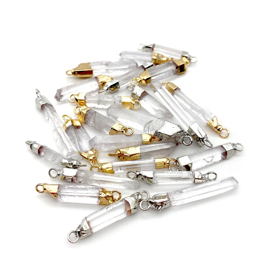 Natural Stone Crystal Connectors Pendants Accessories Transparent Crystal Pillar Charms for Jewelry Making DIY Necklace Earrings