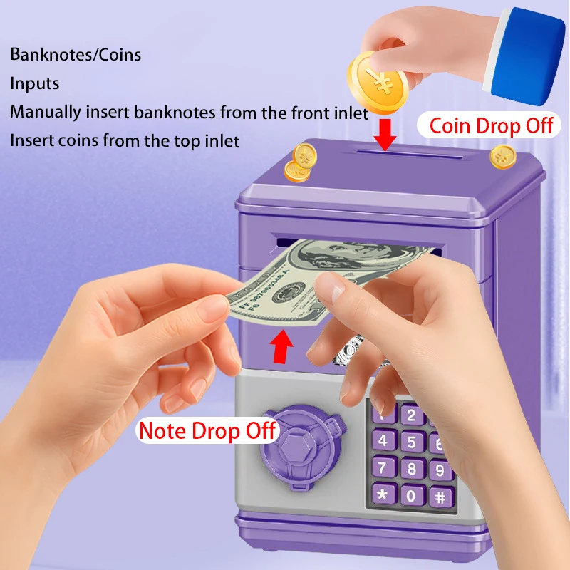 ตู้เซฟออมสินแบบกลไกอัตโนมัติขนาดเล็ก พร้อมรหัสผ่าน ตัวนับเหรียญ กุญแจล็อค ของขวัญสำหรับเด็ก