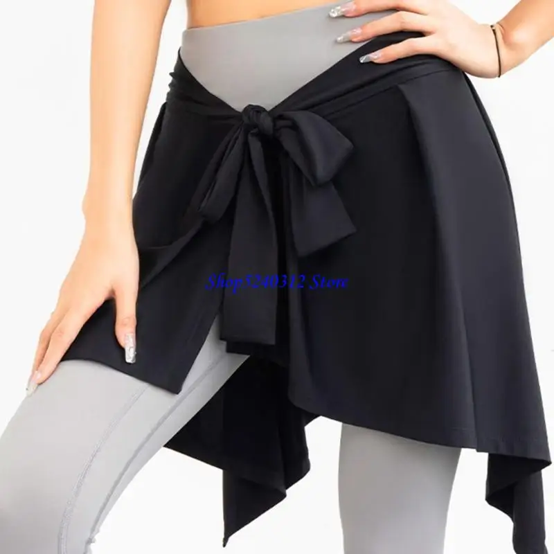 634C Women Tennis Self-Tie Athletic Yoga Skirt Long Strap Hip Covering Bottoms Ballet Sports Wrap Short Skirts Cover Up Shawl