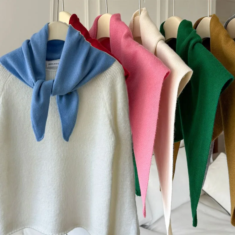 

Красочный вязаный треугольный шерстяной шарф-платок, декоративная бандана, головной убор, многофункциональный теплый модный шарф для зимы и осени