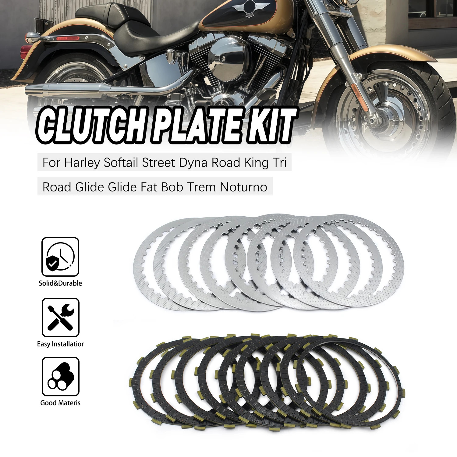 

Clutch Plate Clutch Friction Plates Motorcycle Kit For Harley Rocker King Glide Night Train Heritage Springer Softail Fat Glide