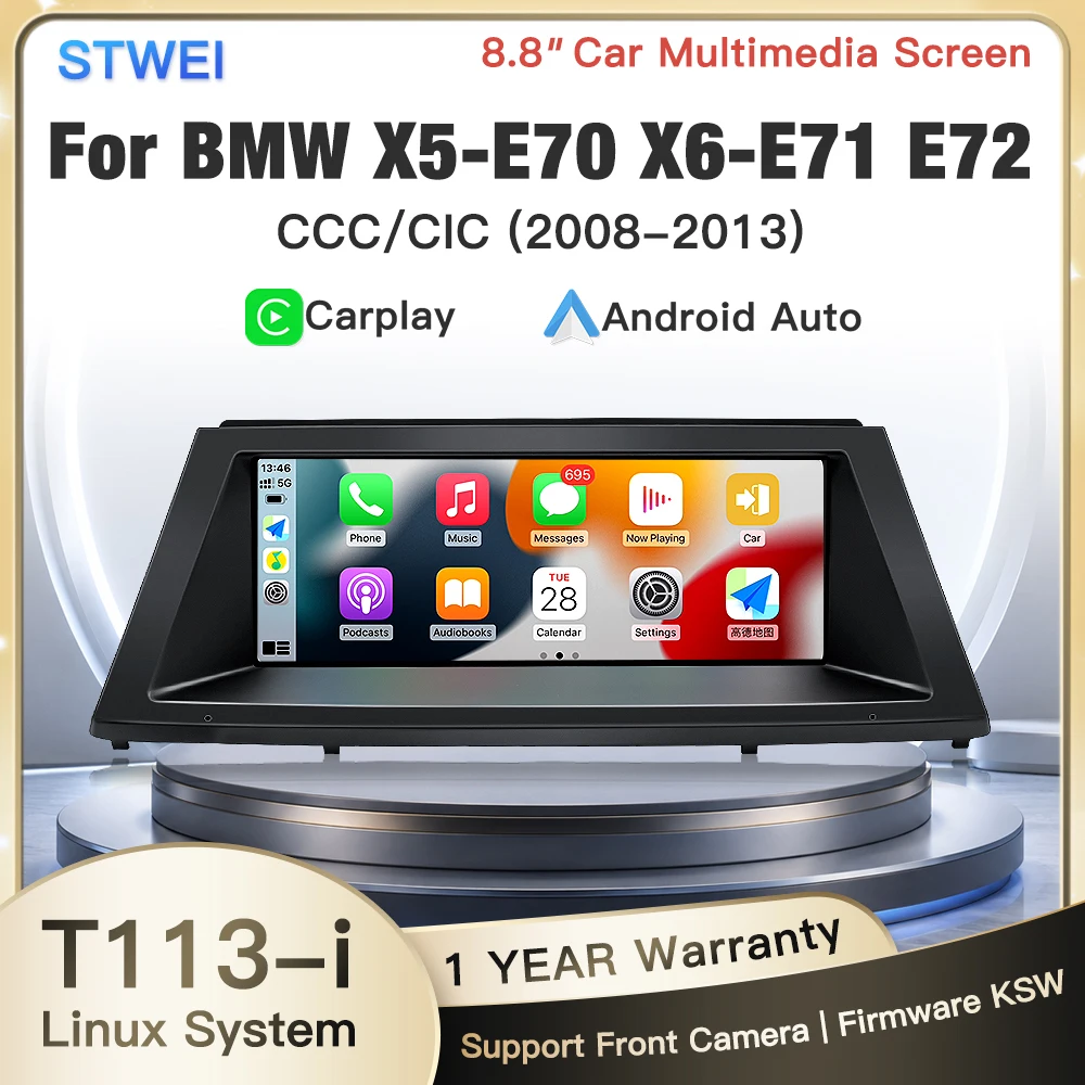 STWEI 2026 New Linux System for BMW X5 X6 E70 E71 8.8 Inch Screen Wireless CarPlay Android Auto Car Multimedia Video Player KSW