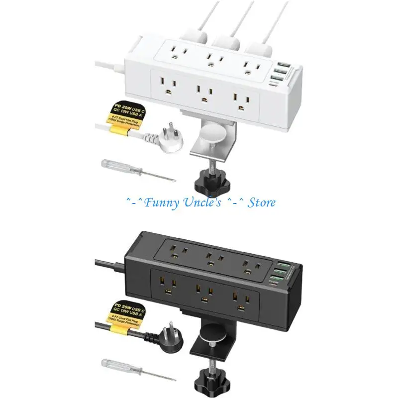 

E7CD Desk Edges Mount Power Strips Tabletop Surges Protector Desk Clamps Power Socket