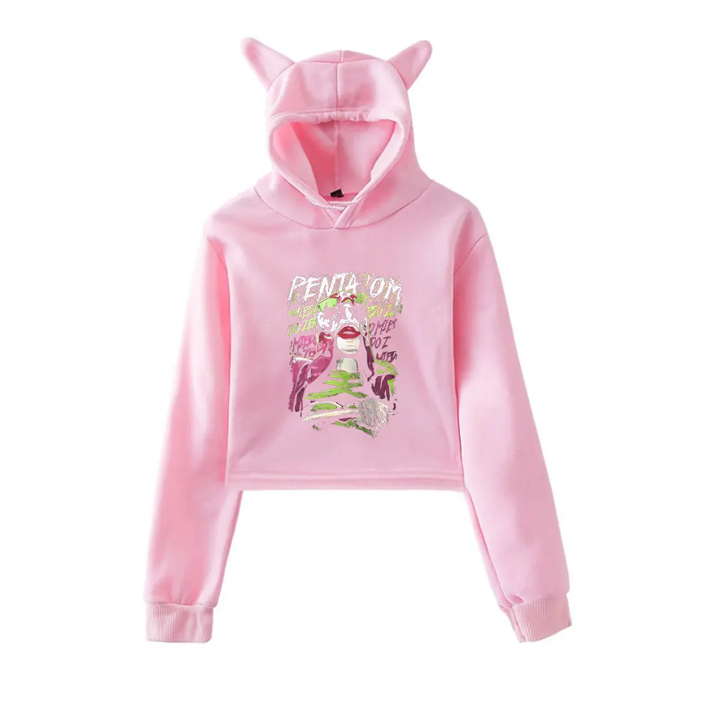 

Penta El Zero Miedo Merch винтажная уличная одежда 90-х годов с логотипом, толстовки с капюшоном для девочек, укороченный модный спортивный пуловер с кошачьими ушками