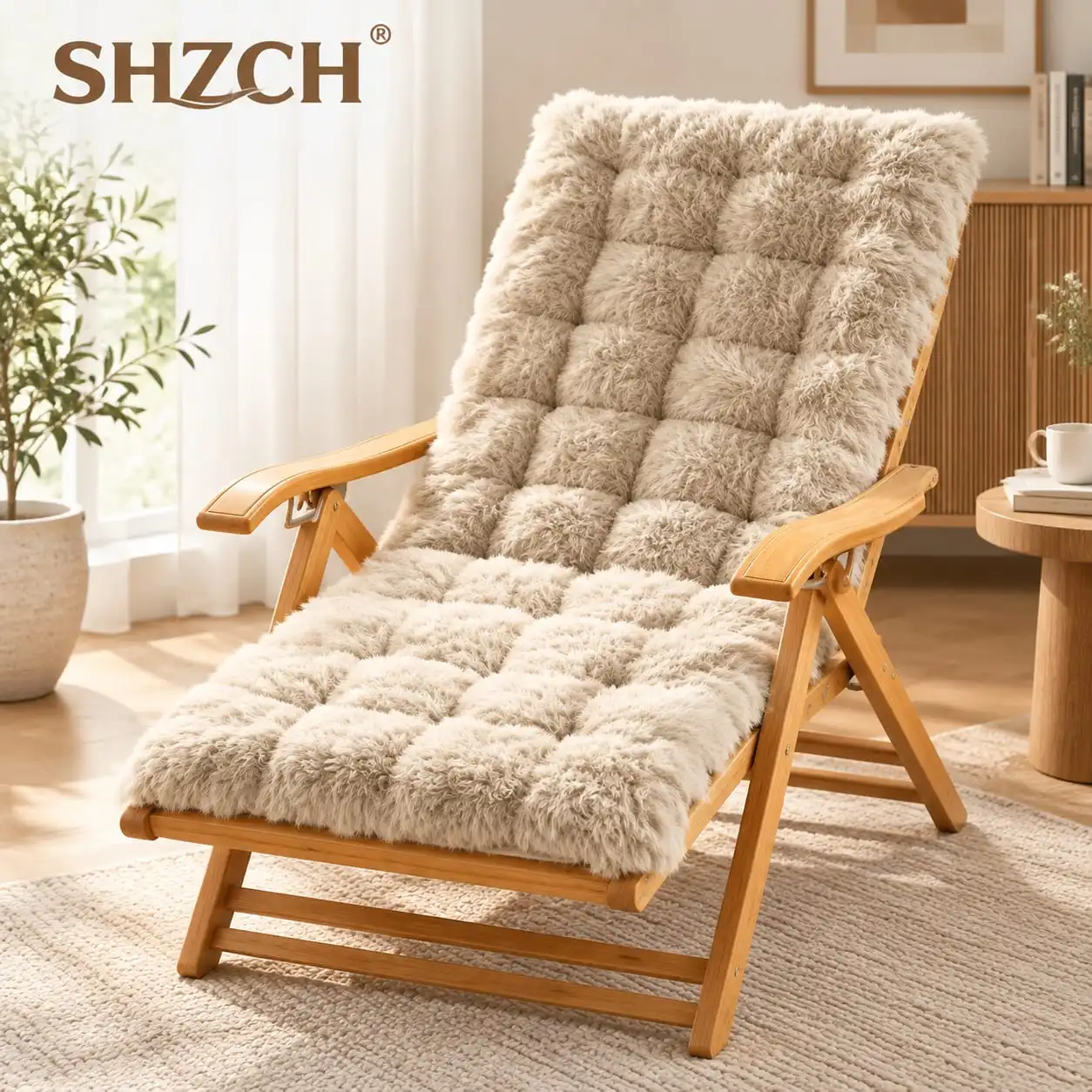 Luxury Thick Plush Chair Cushion Integrated Backrest Design Rabbit Fur Pad for Sun Lounger Rocking Chair Indoor Garden Furnitur