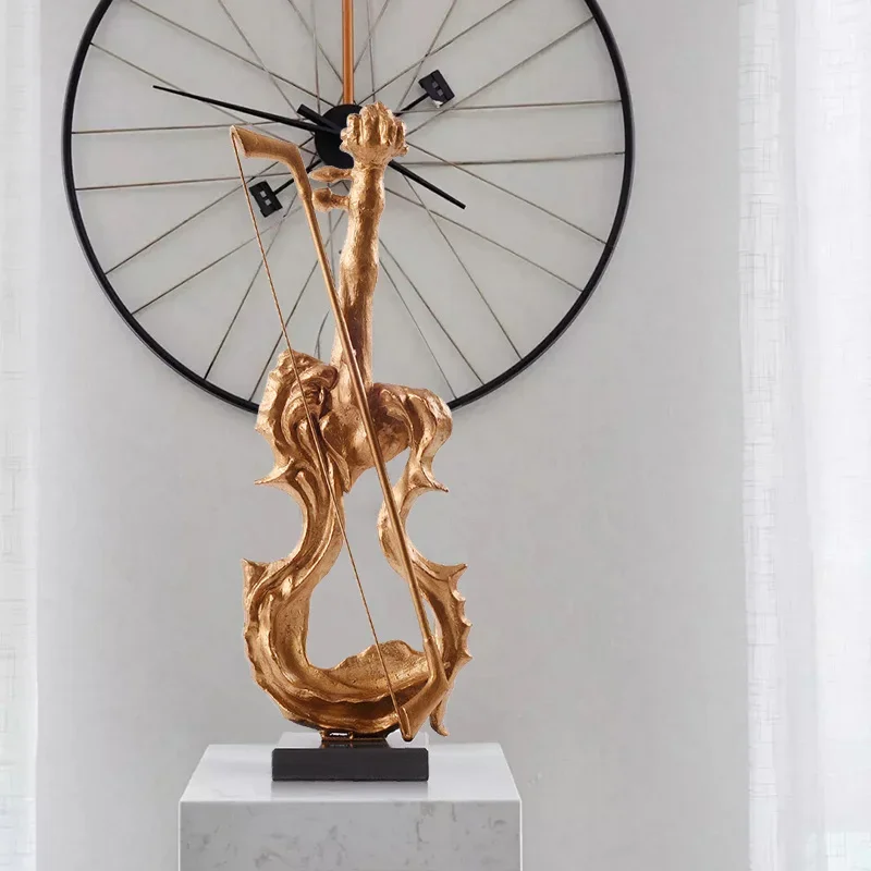 European Model House Hallway Metal Violin Decoration Creative Floor Sculpture Light Luxury Hotel Soft Furnishings Crafts