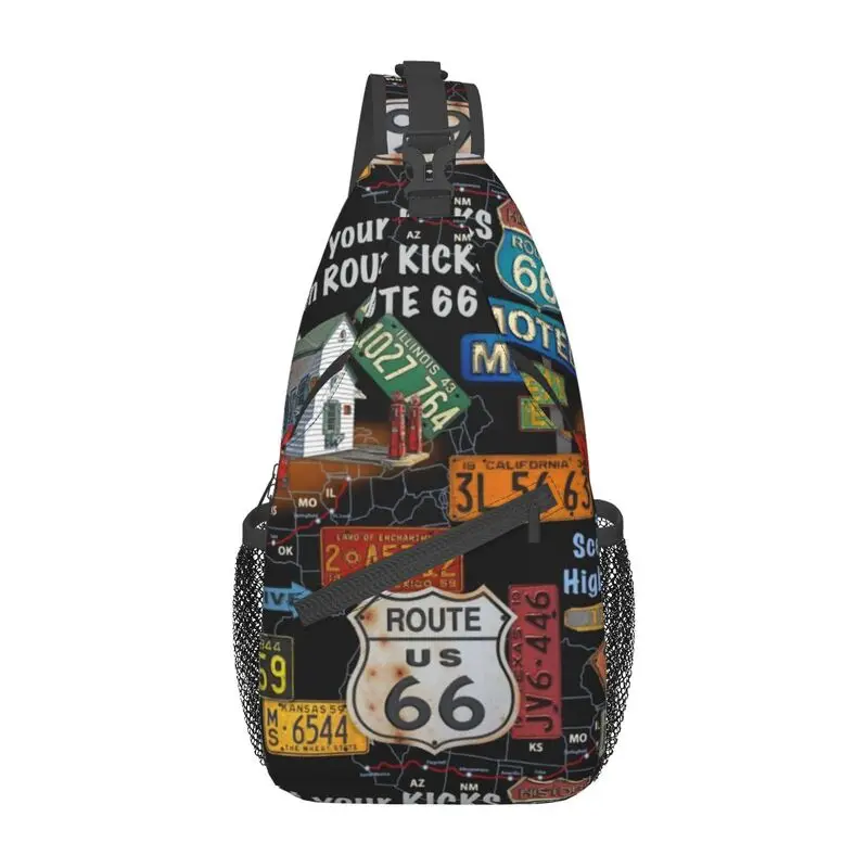 Vintage Amerika Road Route 66 Sling Borst Tas Custom Crossbody Schouder Rugzak Voor Mannen Reizen Dagrugzak