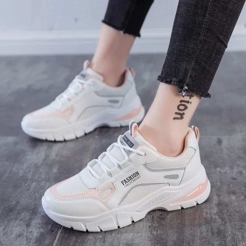 

Platform Sneakers Women's Running Shoes Fashion Summer Breathable Shoes Woman Thick Bottom Lace Up Casual White Sneakers