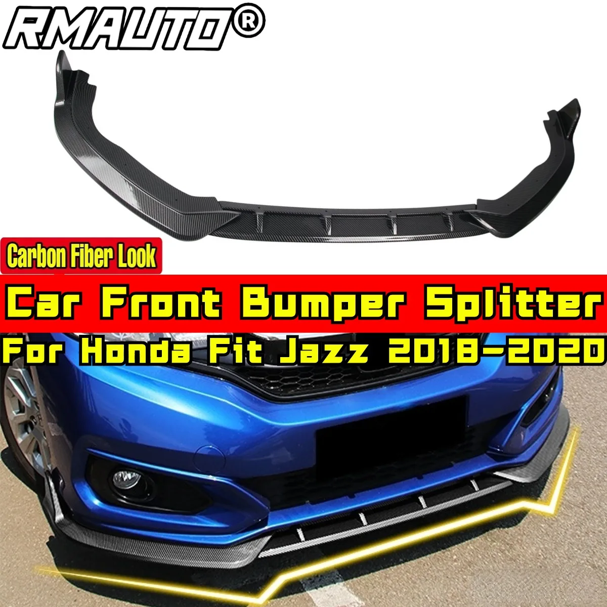 Fit Jazz Front Bumper Spoiler Carbon Fiber Look Sport Style Front Bumper Apron For Honda Fit Jazz 2018-2020 Car Accessories