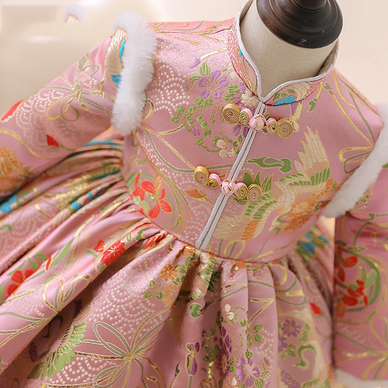 Winte – costume Tang en coton et lin pour bébé, costume de spectacle pour nouvel an, robe de fille chinoise, joli Hanfu ancien pour enfants