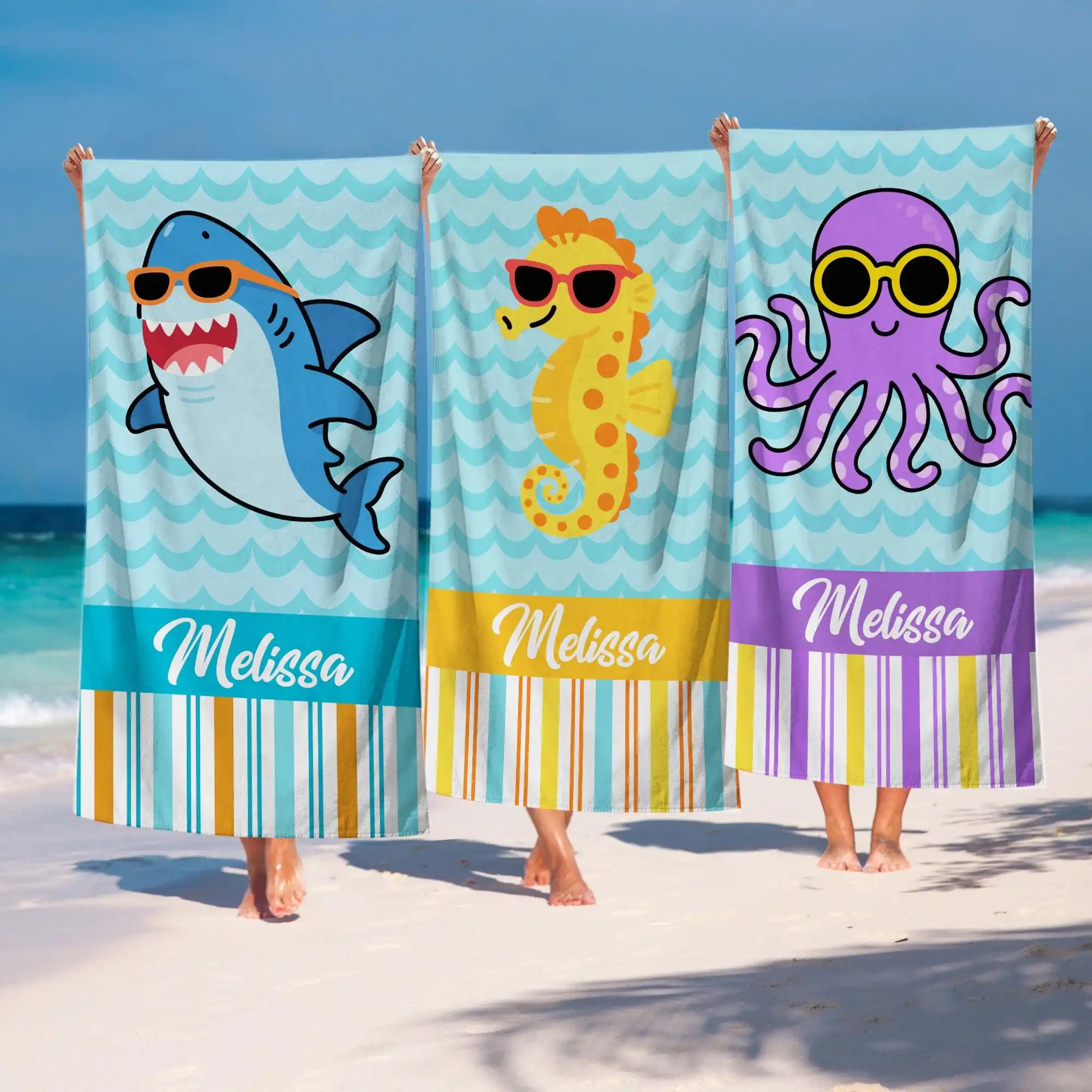 Octopus Shark Beach Towel Custom Towel 3D Print Super Absorbent Quick-dry for Summer Vacation Outdoor Camping Perfect Gift