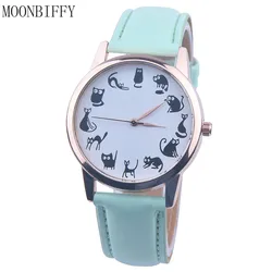 2022 Fashion Women Watches Casual Cartoon Cat Pattern Leather Strap Quartz Watch Women Relogio Feminino Bayan Kol Saati Relojes