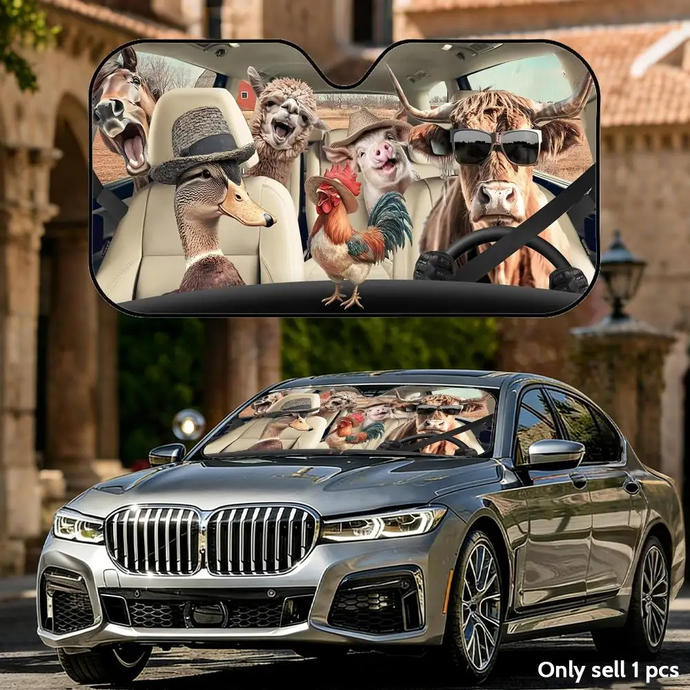 

Забавный солнцезащитный козырек с изображением фермерских животных, складной универсальный солнцезащитный экран для лобового стекла автомобиля, защита от ультрафиолета, теплоизоляция, складной чехол