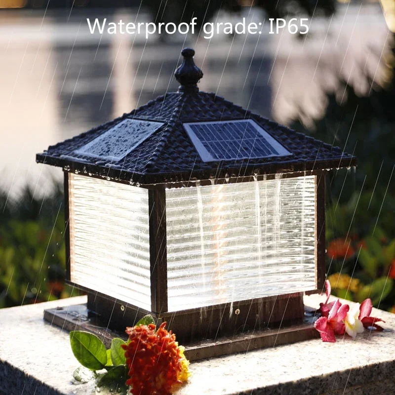 ALBERT Solar Post Lamp LED Outdoor Creative Striped Glass Simple Pillar Light Waterproof IP65 for Home Villa Courtyard