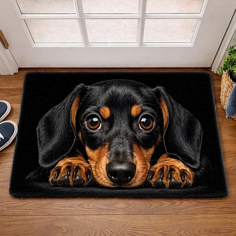 Peeking Dachshund Puppy Doormat Realistic Dog Portrait Indoor Area Rug Entrance Floor Carpet Mat for Front Door Porch Pet Lover