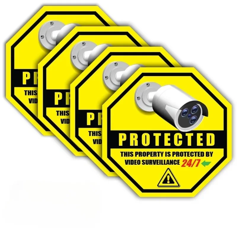 4Pcs 3.5inches Security Camera Surveillance Car Sticker CCTV System Video Protected Notice Decal for Window Wall