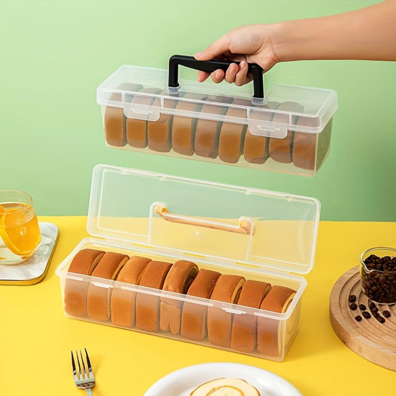 Food-Grade Container with Lid & Handle - Portable Freshness-Sealing Box for Bread, Toast, Fruits & Vegetables - Organizer Access