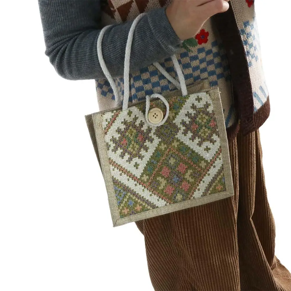 

Embroidery Ethnic Style Canvas Bag Large Capacity Portable Linen Handbag Print Mommy Bag Printing Cloth Lunch Bag Shopping