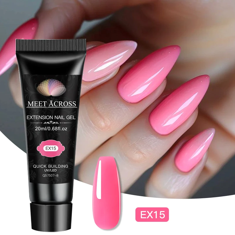 MEET ACROSS 20ml Fluorescent Extension Nail Gel Bright Pink Red Blue UV Hard Gel Nails Finger Prolong Nail Art Gel Polish