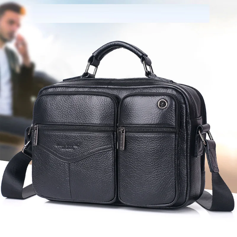 Men Genuine Leather Cross Body Tote Business Bag High Quality Real Cowhide Casual Sling Shoulder Handbag Messenger Briefcase