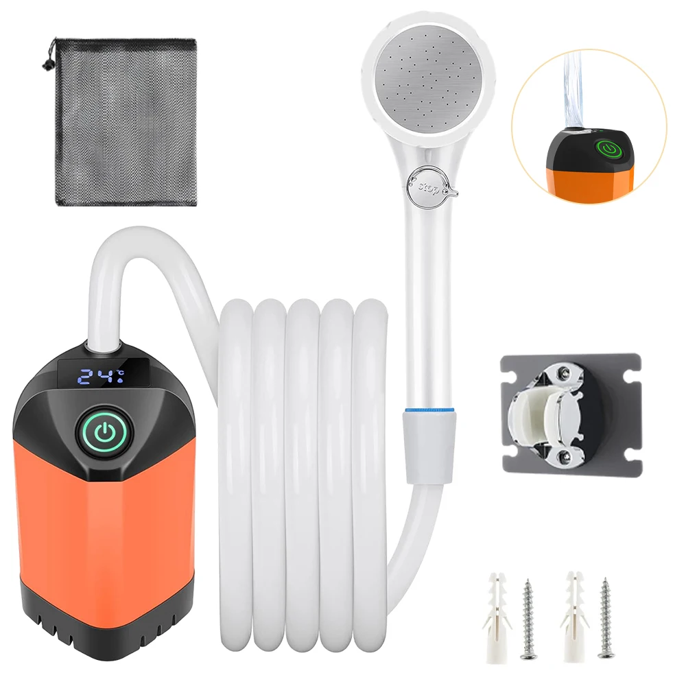 Douche électrique sans fil rechargeable pour l'extérieur, pompe à eau de bain avec batterie 4800 mAh et affichage numérique intelligent, pomme de douche portable pour le camping, les voyages et les dortoirs