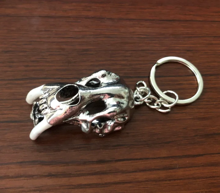 Smilodon Dinosaur Skull Keychain Goth Saber Toothed Tiger Mammoth Dino Keyring La Brea Tar Pits Mouth Moveable Gothic Jewelry