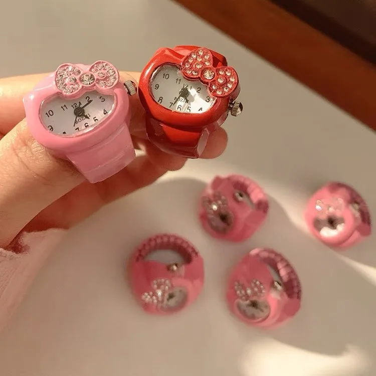 Kawaii Hello Kitty Watch Ring Sanrio Cartoon Creative Diamond Watch anello regolabile per le donne regali di compleanno gioielli per ragazze