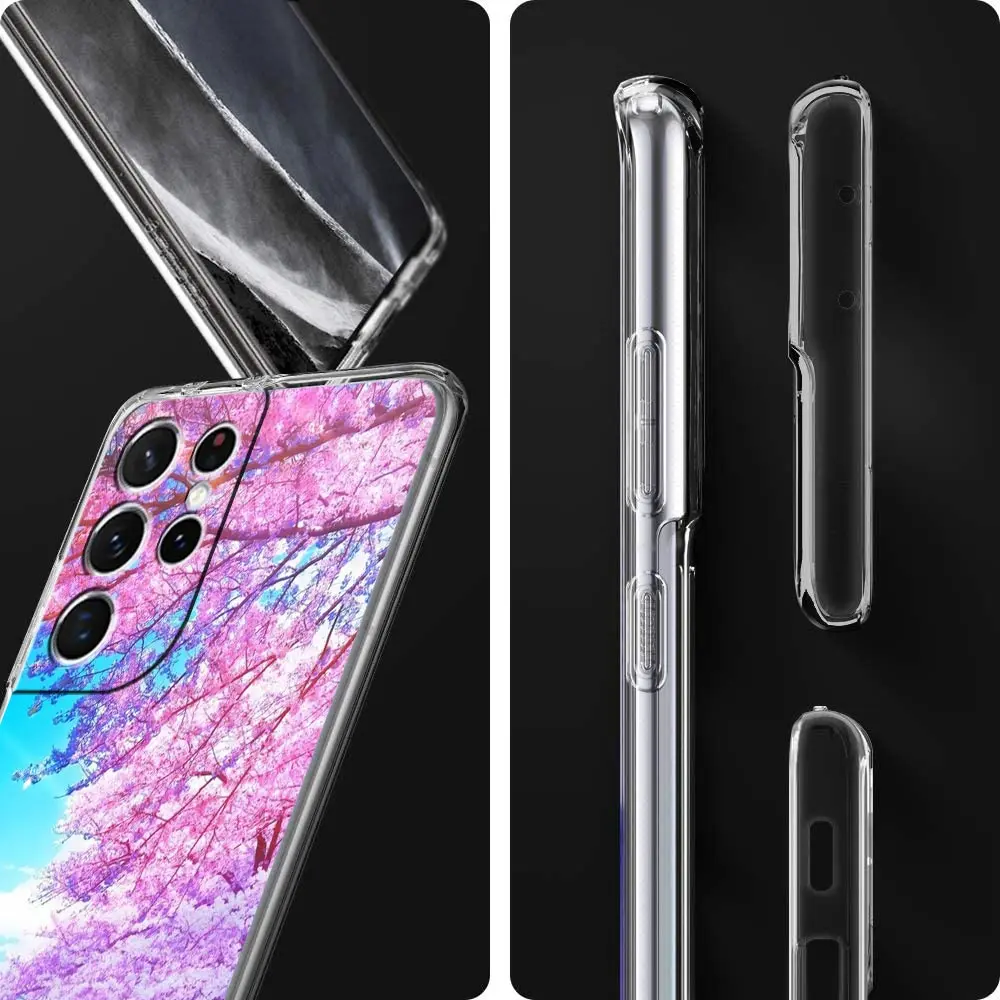 Cherry Japanese Traint Moun Fuji Phone Case For Samsung Galaxy S23 Ultra S22 5G S20 S21 FE 5G S10E S9 S8 S10 Plus Clear Cover