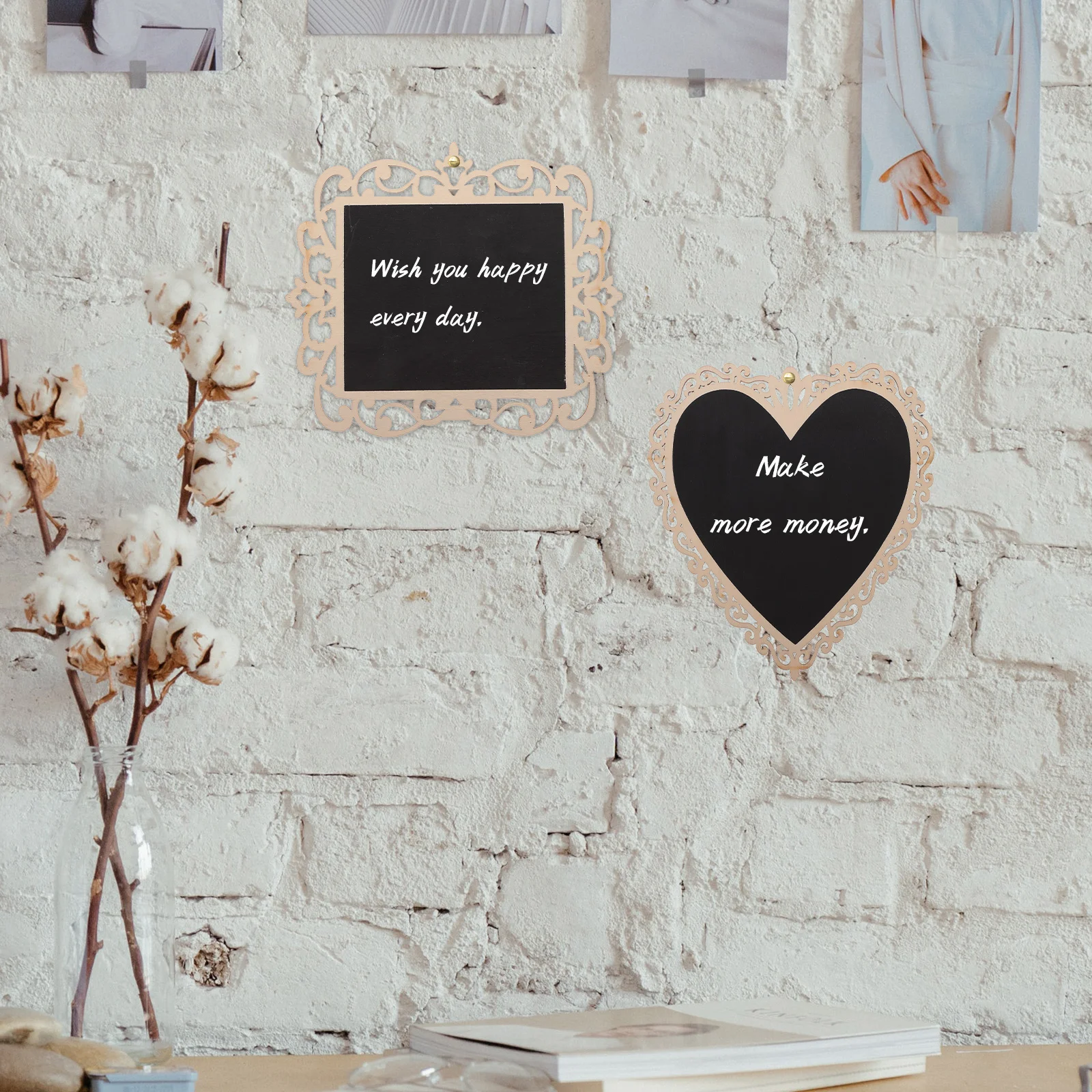 

3pcs Wooden Blackboard Pendant Erasable Chalkboard Hanging Message Board Creative Shape Design Kitchen Party Wedding