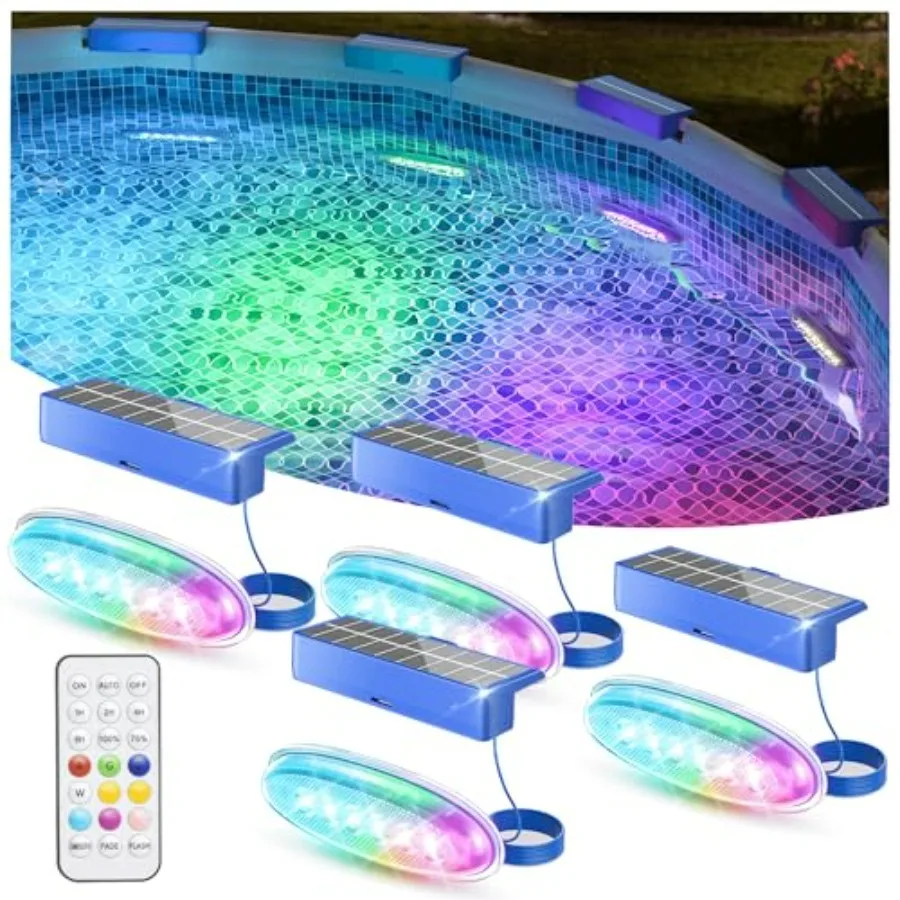 Solar pool lights for above ground inground pools: IP68 waterproof, 9 RGB color LED, 3.6ft cord remote, underwater lighting for