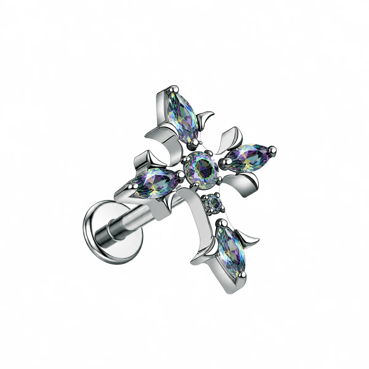 ASTM F136 Titanium CZ Cross Stud Earrings