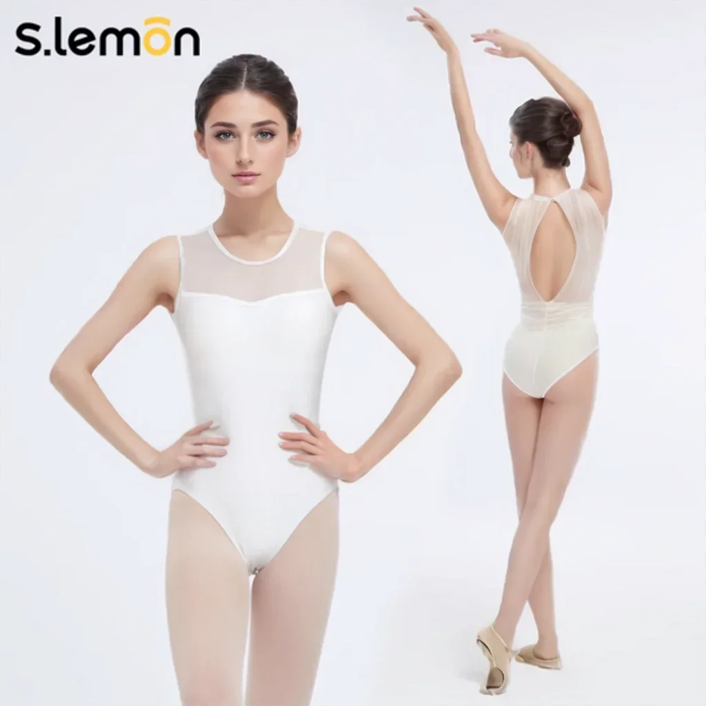 S.lemon Mock Neck Ärmellose Cut Out Mesh Ballett Gymnastik Tanz Trikots Dancewear für Kinder Erwachsene Tanzen Mädchen Frauen