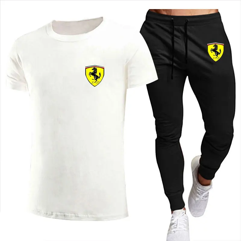 

Men's Sets Brand Printed cotton sports casual shirt+trousers men's summer round neck men's casual street fashion loose T-shirt