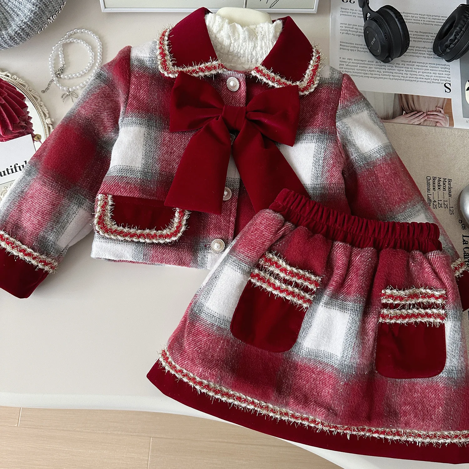 

Girls Clothing Sets Winter Kids Baby Girl Plaid Princess Clothes Suit Children Thicken Warm Elegant Outfits Clothing 2-8yrs