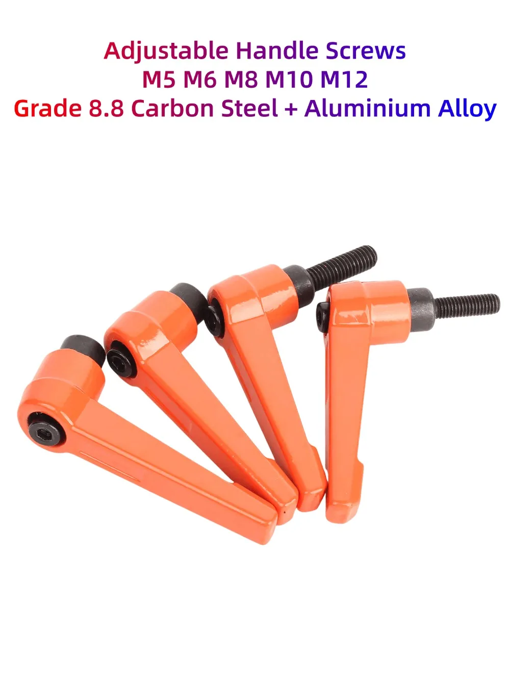Machinery Adjustable Orange Clamping Lever Knob, M5 M6 M8 M10 M12 External Male Thread Locking Bolt Screw Clamping Handle