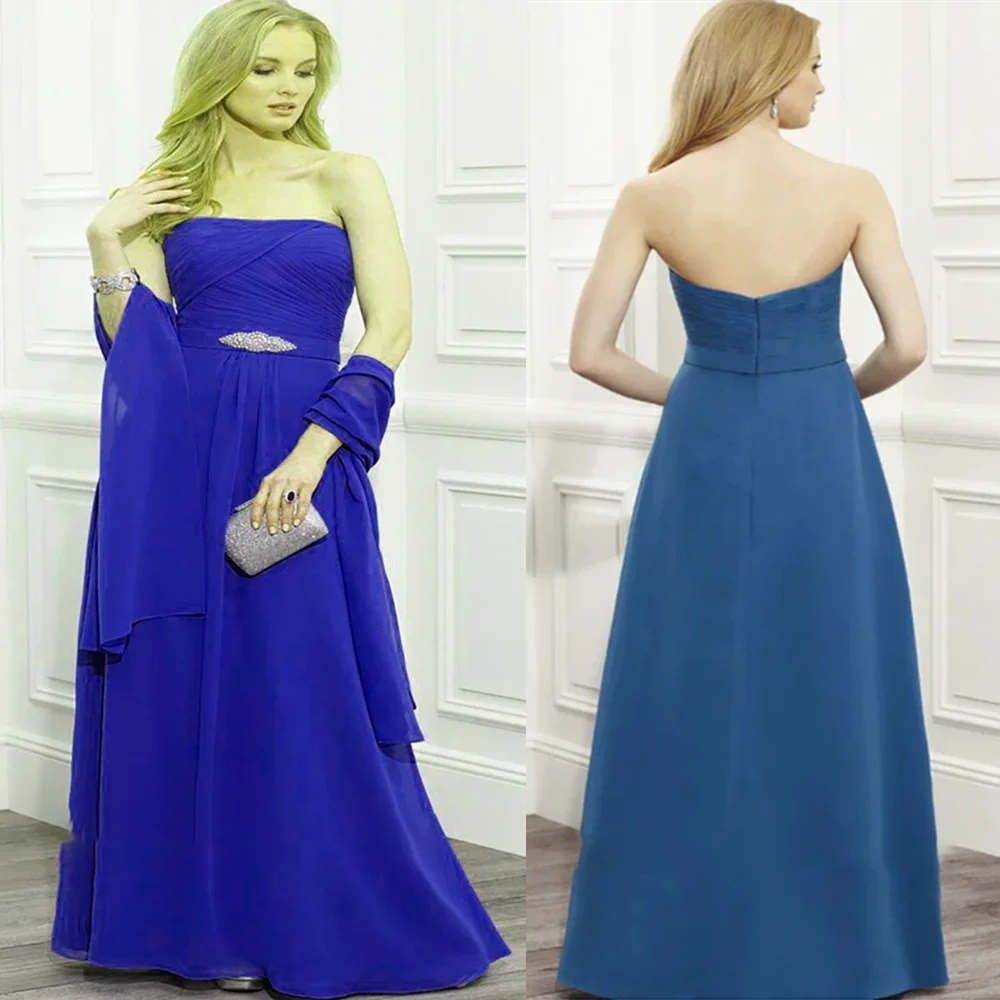 

Royal Blue Elegant Mother Of The Bride Dress For Weddings Sexy Strapless Chiffon Wedding Guest Dress Mom Evening فساتين السهرة