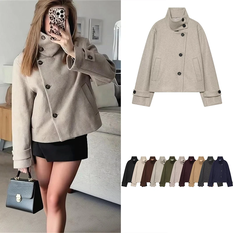 Guobioziy Women's Stand Collar Short Jacket 2026 Fall/Winter Collection European Casual Trend Retro Street Classic Old-Money