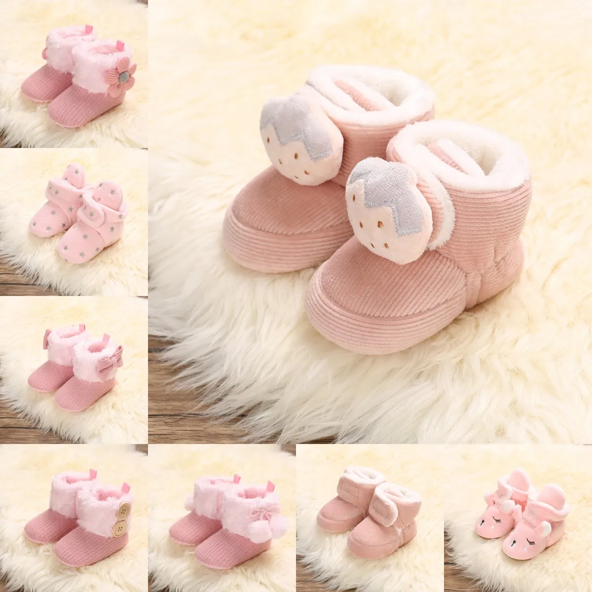 HAIZHIW Baby Walking shoes Winter baby girl's thick snow boots with plush cute pink furry cotton shoes warm non slip comfortable