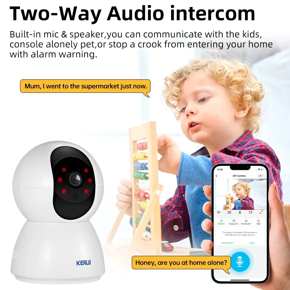 نظام إنذار كاميرا KERUI IOT مع مستشعر باب كاشف حركة FSK PIR لحماية أمن المنزل كاميرا IP لاسلكية WiFi