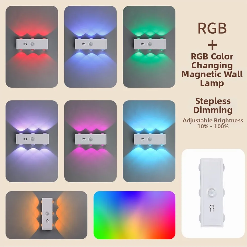 Intelligent RGB Lighting, Human Body Induction Magnetic Night Light Wall-Mounted LED Sensor Light For Entryway Bedside Stairs