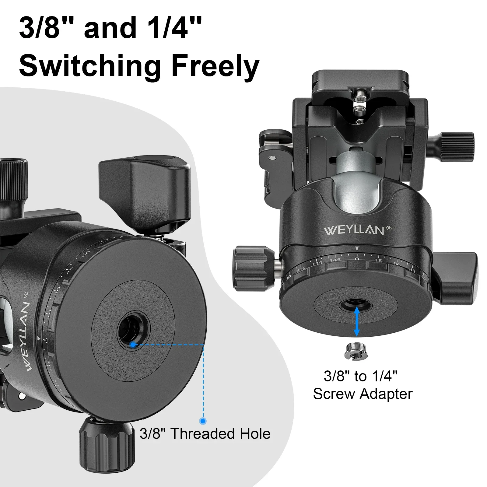 WEYLLAN EH46L Tripod Ball Head Professional Ballhead Aluminum Panoramic 46mm Ball for Tripod Monopod Load 25kg w M-LOK Arca Rail