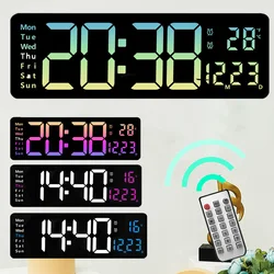 13/16 Inch LED Large Digital Wall Clock  Remote Control Temperature Date Display Power Off Brightness Adjustable Alarms Clock