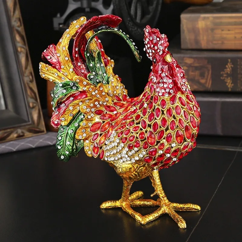 Metal Jewelry Box Luxury Creative Rooster Jewelry Box Multipurpose Pearl Necklace Organizer Box Magnetic Attraction Ring Case